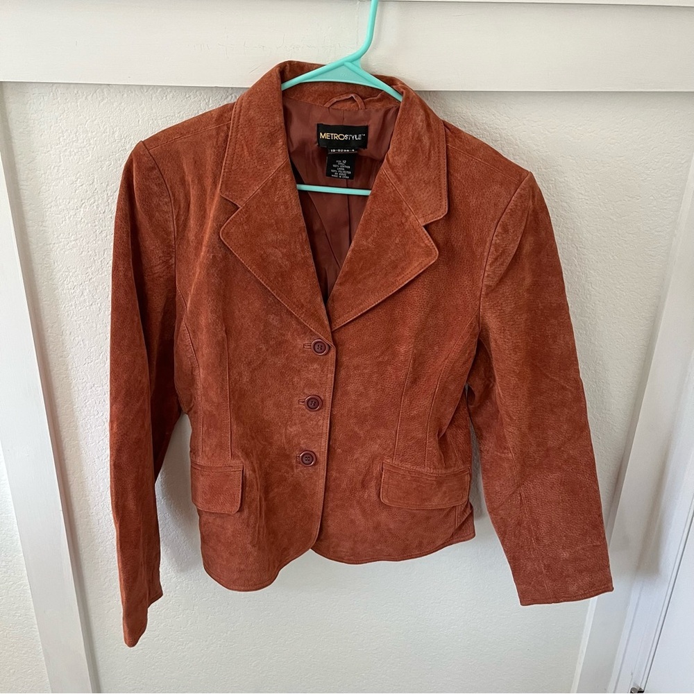 Metrostyle Women’s 12 Chic Terracotta Suede Leather Blazer Jacket